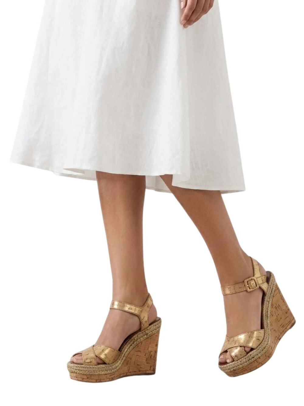 Christian Louboutin Almeria 120 Liege Gold Cork Wedge Sandals Women's Size 36